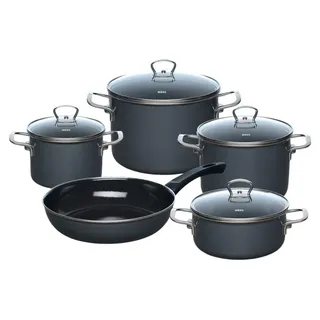 RIESS Topf-Set 5-tlg. 2 x Kochtopf + 1 x Stielkasserolle + 2 x Fleischtopf