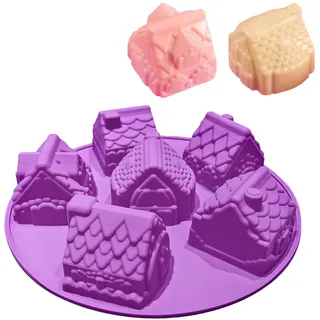 JasCherry Silikon Kuchenform, Bonbon Schokoladenformen, 6 Hohlraum 3D Haus Geformt Motivbackformen, für Eiscreme Chiffon Kuchenform Backen Cupcake Form (26.5 X 26.5 X 6 cm), Farbe Zufällig