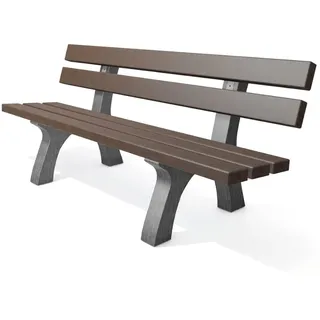 hanit® Piccadilly Gartenbank | Grau-Braun | 200 cm | wetterfeste Parkbank | Outdoor-Bank | aus 100% recyceltem Kunststoff | mit Rückenlehne