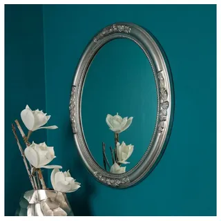 LebensWohnArt Wandspiegel Barock Spiegel KIRA oval silber 57x47cm