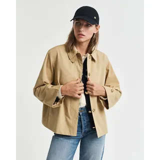 Kurzmantel GANT "SHORT COTTON CAR COAT", Damen, Gr. S, oak beige, Web, Obermaterial: 100% Polyester, casual, regular fit hüftlang, Langarm, Mäntel, mit leichter A-Linien Silhouette