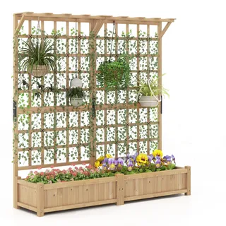 Fantask Blumenkasten mit Spalier & Dach 180 x 48 x 183 cm Natur