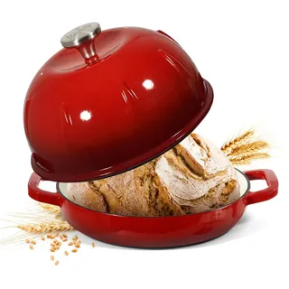Davivy 5,35L/25cm Emaillierter Gusseisen-Brotbacktopf (Kirschrot) | Gusseisen Topf Brot Backen, Dutch Oven mit gewölbtem Deckel, ideal für Sauerteigbrot und Backen
