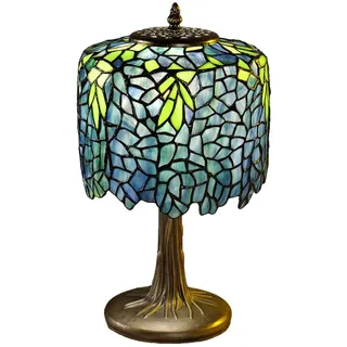 goldentiffany Tiffany Tischlampe Wisteria/Blauregen – Tiffanylampe aus echtem Buntglas – Tiffanyleuchte im Jugendstil mit E27 Fassung – Tiffany Stil Lampe/Nachttischlampe ca. 23x40 cm