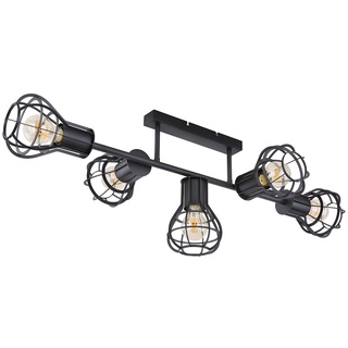 Deckenleuchte Deckenlampe Spotleuchte Esszimmer Käfigoptik 5 flammig Deckenlampen, Metall schwarz, 5x E27 Fassung, LxBxH 90x37x30 cm