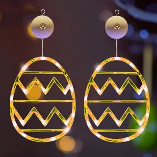 DZAY 2 Stück Osterdeko Fensterlichter Innenleuchten,Ostereier Hängende Lichterkette mit Saugnapf Fenster Deko,Ostern Deko Batteriebetriebene Saugnapf Licht,Terrasse Schlafzimmer Osterdekoration
