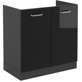 Vicco Spülenunterschrank Küchenunterschrank R-Line Anthrazit Schwarz Hochglanz 80 cm grau|schwarz