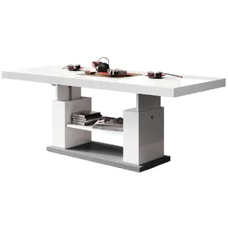 designimpex Couchtisch Design HN-777 Weiß - Grau Hochglanz höhenverstellbar ausziehbar Tisch grau|weiß