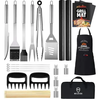 luxuskollektion Grillbesteck Set 21-teilig Edelstahl Weiß