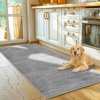 Voxirum Teppich Läufer Flur Küchenteppich Waschbar Teppich Flur Eingangsbereich Teppichläufer rutschfest Küchenläufer Flurteppich Läufer Lang Fußmatte Schmal Teppich Küche 40 x 180 cm Grau