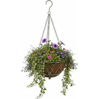 LB H&F Lilienburg Blumenampel Blumenampel Pflanzampel Hanging Basket Pflanzkorb Blumenkorb (Pflanzkorb zum Hängen Pflanzenampel Gartendeko Hängekorb Metall Landhaus Pflanztopf Hänger Hängeampel vintage Shabby Blumentopf Balkon Terrasse Hängepflanzen antikstil Ornament Barock draussen außen) braun|grau|grün