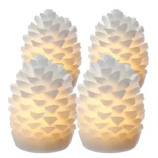 Deluxe Homeart 4x LED Kerze Tannenzapfen Mini Zapfen Deluxe Echtwachs H: 7,5cm weiß | Gr.: onesize