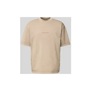 T-Shirt mit Label-Print, Beige, XS