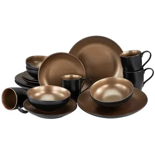 Creatable Kombiservice Glamour Gold, Schwarz, Gold, Keramik, 16-teilig, Uni, 300 ml,400 ml, Essen & Trinken, Geschirr, Geschirr-Sets, Kombiservice