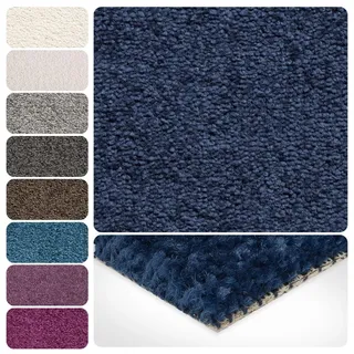 Teppichboden Meterware Auslegware Velours Hochflor | 4m 5m breit, dunkel-blau, 300x400cm