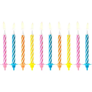 Partydeco Geburtstagskerzen 6cm mit Halter 10er Set Kuchenkerzen mit Kerzenhalter zum Stecken für Geburtstag Kerzen für Geburtstagskuchen Bunt gemischt