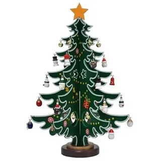 DIY Set Weihnachtenbaum Holz Tischdeko Weihnachtsbaum Klein Niedlich Weihnachtsdeko Tisch Mini Baumschmuck Hängend Weihnachtenbaum 5 Schichte Holzanhänger Miniatur Dekobaum (Grün)