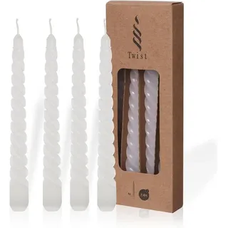 meytrade Formkerze Stabkerzen im 4er Set weiß gedreht Kerzen Twist (für eine stimmungsvolle Zeit mit Kerzenschein), Spiralkerzen geruchlos weiß