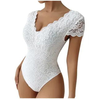 Generisch Damen Spitzenbody Weiss - Body Lace Tank Top Unisex Rundhals Spitzentop Dirndlbody Oktoberfest Jumpsuit Durchsichtig Bodys Durchsichtige Trachtenrock Bodysuit