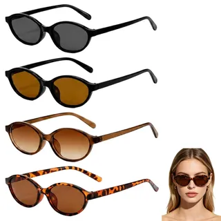 YQYCE 4 Stück Sonnenbrille Damen Schmal, Schmale Sonnenbrille Damen Retro, Set Vintage Design, Leicht und Komfortabel für Urlaub, Elegante Sonnenbrille für Modebewusste Frauen