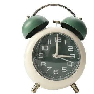 Oniissy Doppelglocken-Wecker, Retro-Doppelglocken-Metallwecker mit Nachtlicht, geräuschloser mechanischer Nachttischwecker ohne Ticken, geeignet für Zuhause, Schlafzimmer, Büro, Reisen, Grün