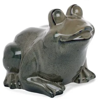 finehomegarden Gartenfigur Frosch grau-grün Steingut glasiert Figur 27x26cm H20cm Skulptur, (1 St), Teich Gartendeko Garten Tierfigur Gartenfigur / Paket grau|grün