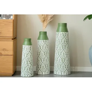 LVHOM Dekovase Bodenvase, Tischvase, 3 tlg. Geometrisches Metall-Vasen-Set, Trapez (drei Höhen (43.5 cm, 51 cm, 61 cm), Handgefertigt aus Metall. Langlebig & makellos. Exklusiv für Trockenblumen/Pampas & Stil, Ideal als Raumteiler, Pflanzübertopf, Solitärobjekt kreativ gestapelt) grün