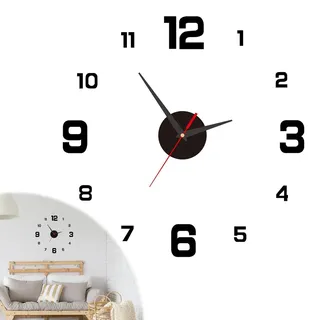 DIY wanduhr selbstklebend schwarz 40cm Durchmesser Selbstklebende 3d zum Kleben, uhr groß Moderne Wandtattoo Uhr, Leise Dekorative Wanduhr für Wohnzimmer, Schlafzimmer, Küche, Büro wanduhr kleben