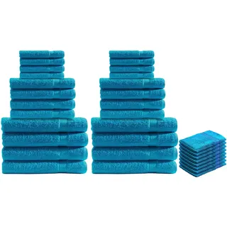 32-teiliges Frottee Handtuch-Set Türkis - 8x Gäste-, Hand-, Bade-, Waschlappen - Saugstark, schnelltrocknend, 100% Baumwolle, 500g/m2, OEKO-TEX