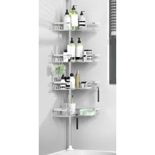 Kegii Teleskop Duschregal - Duschablage Ohne Bohren Ecke Teleskopregal Bad Edelstahl Teleskopregal Dusche Silber Duschkorb Eckregal