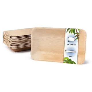 onlyleaf Palmware - hochwertige Einweg Suppenteller tief rechteckig I 24x15 cm 50 Stück Snackschale Palmblattgeschirr Pastateller Salatschale I kompostierbares Einweggeschirr biologisch abbaubar