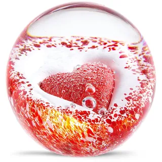 Mundgeblasener Briefbeschwerer aus rotem Glas in Herzform, als Geburtstagsgeschenk, Heimdekoration, Sammlerstück, Bürodekor-Liebhaber.