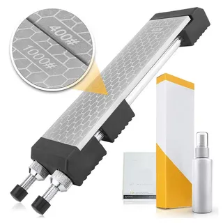 Insma Schleifstein Diamant-Schärfstein 400/1000 Körnung Doppel-Seiten Wetzstein-Set, mit Verstellbarem Rutschfestem Diamant-Messer-Schärfer-Halter