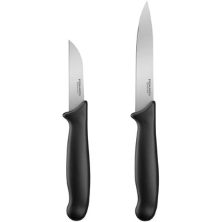 Fiskars Messer-Set, 2-teilig, Schälmesser (Klingenlänge: 7 cm), Gemüsemesser (Klingenlänge: 11 cm), Edelstahl / PP-Kunststoff, Schwarz, Essential, 1065601