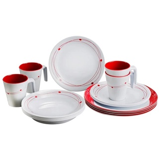 BRUNNER Geschirr-Set Melamin Ess Geschirr Set Cosmic, Melamin, 16-teilig Camping Reise Teller Becher bunt|rot|weiß