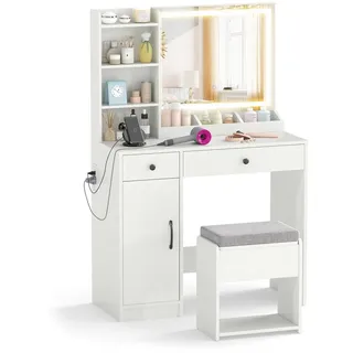 COSTWAY Schminktisch (1-St), Frisierttisch-Set mit Hocker, LED-Spiegel, Schubladen