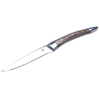 LAGUIOLE - Set mit 6 Steakmessern - Edelstahl, Metallgriff mit grauem Holz veredelt - Set von Tischmessern für alle Gelegenheiten - Besteck für Mittag- oder Abendessen