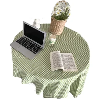 Karierte Tischdecke aus Baumwolle, kleine runde Tischdecke, kleine Couchtischdecke, Leinen, Tischdecke Gingham-Tischdecken Baumwollleinen für Küche, Esszimmer, Tischdekoration(Grün#70 * 70Cm)