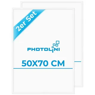 PHOTOLINI Bilderrahmen 2er Set 50x70 cm mit bruchsicherem Acrylglas, Holz MDF, Fotos & Poster, für 2 Bilder (2er Set), Moderner Posterrahmen zum Aufhängen in Hoch- und Querformat weiß