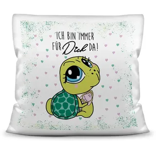 Print Royal Deko-Kissen Tiere mit liebem Spruch - Ich Bin Immer für Dich da - Schildkröte/Ich Liebe Dich/Geschenk für Freund, Freundin / 40x40 / Weiß inkl. Füllung