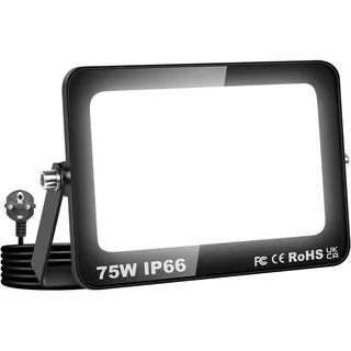 Willpower LED Strahler Außen mit Stecker, LED Scheinwerfer 75W 7500LM Außenstrahler 6000K KaltWeiß Fluter Flutlicht Aussenlampe für Garten Garage Hinterhof Innen, IP66 Wasserdicht