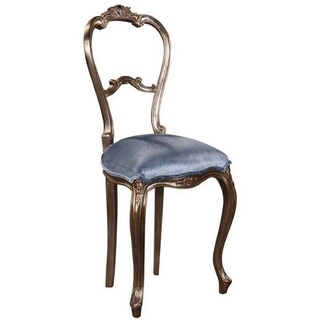Casa Padrino Besucherstuhl Luxus Barock Damen Stuhl Hellblau / Silber - Handgefertigter Massivholz Schminktisch Stuhl - Barock Möbel