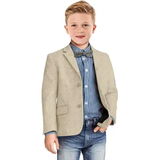 Blazer für Jungen, Retro-Fischgrätenmuster, Sport Sakko, formeller Tweed gemustert, klassische Kinderjacke für Jungen, Hochzeit, Casual Jacke, Champagner, 10 - 10