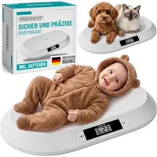 MONZANA Digitale Babywaage bis 20 Kg Säuglingswaage mit Tara-Funktion | Große Liegefläche LCD-Display Stillwaage Holdfunktion Hunde &, Katzen Kleintiere, 55 x 32 cm, Grosse & sichere auflagefläche
