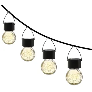 MARELIDA LED Solar Hängeleuchte CRACKLE Bruchglas-Optik Kugelleuchte H: 9cm 4St