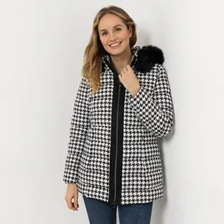 VIA MILANO Jacke, 1/1-Arm Allover-Print Kapuze mit Kunstfell 2-Wege-Reißverschluss