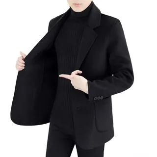 Herren-Revers-Anzugjacke mit einreihigem Design und Taschen, klassischer Business-Mantel für Freizeit und Außenbereich über mehrere Jahreszeiten (L Schwarz)