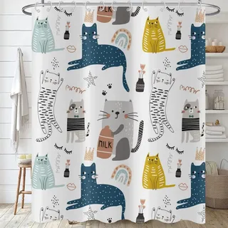 Niedliche Katzen Duschvorhang 180x200 cm - Bunt