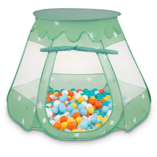 Selonis Baby Spielzelt Mit Plastikbällen Zelt 105X90cm/600 Stück Bälle Plastikkugel Kinder, Minze:Weiß/Gelb/Orange/Babyblue/Türkis