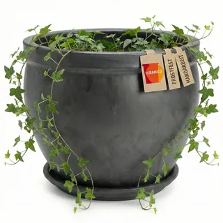 Blumentopf Set Anthrazit Ø 21cm mit Untersetzer Pflanzkübel Keramik Indoor 4L